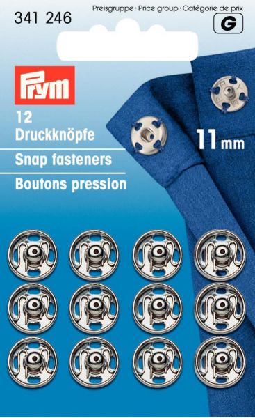 Annähdruckknöpfe Messing 11 mm silber / rund